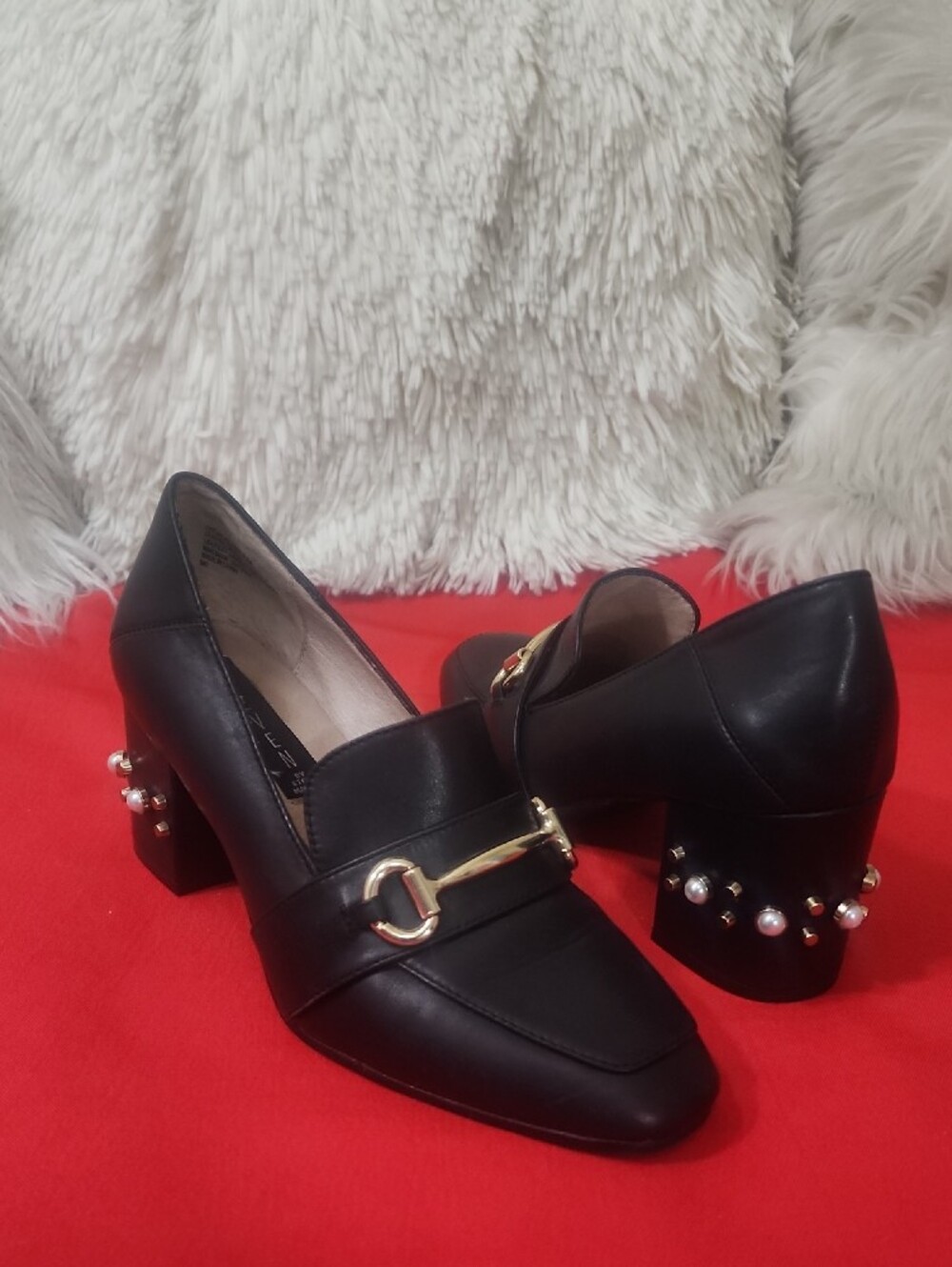 Steven By Steve Layla Madden Black Pearl & Gold-Accent Block Heel Loafers